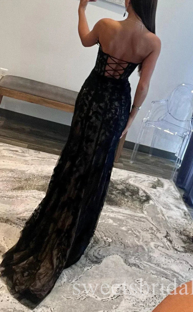 Black V-neck Sleeveless Side Slit Mermaid Long Prom Dress,SWS2433