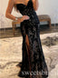 Black V-neck Sleeveless Side Slit Mermaid Long Prom Dress,SWS2433