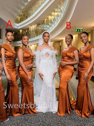 Mismatched Elegant One shoulder Sleeveless Mermaid Long Bridesmaid Dressess, SWE1397