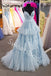 Blue Elegant V-neck Sleeveless A-line Long Prom Dress,SW2022