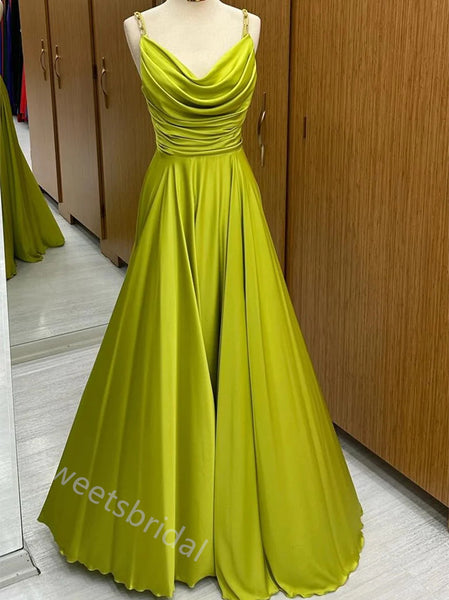 Moss Green Jewel Sleeveless A-line Floor Length Prom Dress,SWS2237