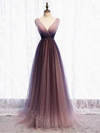 Elegant V-neck Sleeveless  A-line Long Prom Dress,SWS2137
