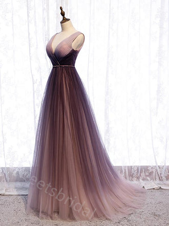 Elegant V-neck Sleeveless  A-line Long Prom Dress,SWS2137
