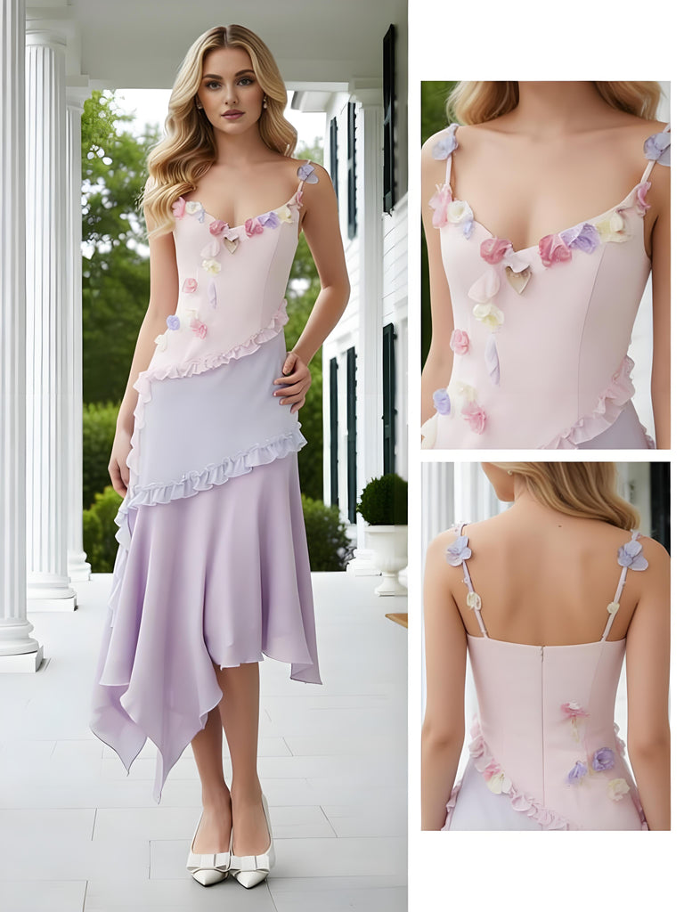 Cute Spliced Floral V-Neck Sleeveless Mermaid Long Prom Party Dress,SWS2599