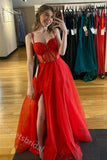 Red Sweetheart Sleeveless Side Slit A-line Long Floor Length Prom Dress,SWS2327