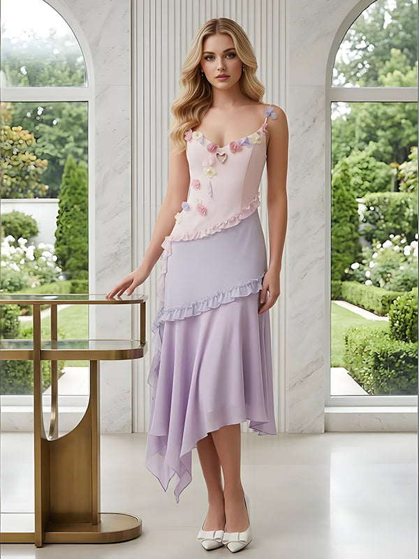 Cute Spliced Floral V-Neck Sleeveless Mermaid Long Prom Party Dress,SWS2599
