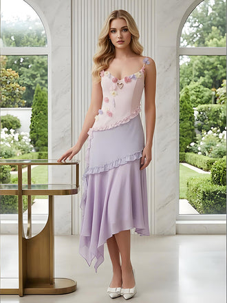 Cute Spliced Floral V-Neck Sleeveless Mermaid Long Prom Party Dress,SWS2599