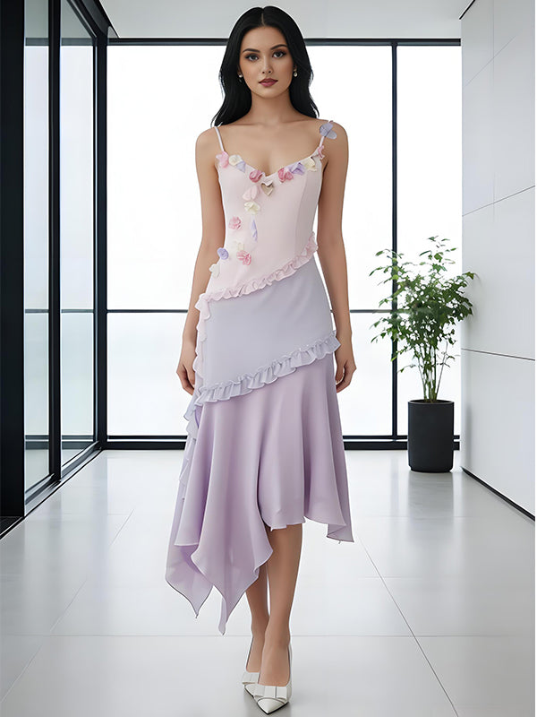 Cute Spliced Floral V-Neck Sleeveless Mermaid Long Prom Party Dress,SWS2599