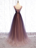 Elegant V-neck Sleeveless  A-line Long Prom Dress,SWS2137