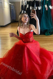 Red Sweetheart Sleeveless Side Slit A-line Long Floor Length Prom Dress,SWS2327