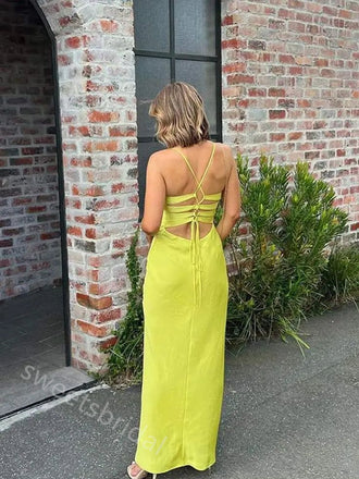Elegant V-neck Sleeveless Sheath Floor Length  Prom Dress,SWS2295