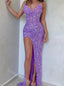 Purple Sparkly Jewel Sleeveless Mermaid Floor Length Prom Dress,SWS2375