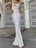 White Square Sleeveless Sheath Floor Length Prom Dress,SWS2247