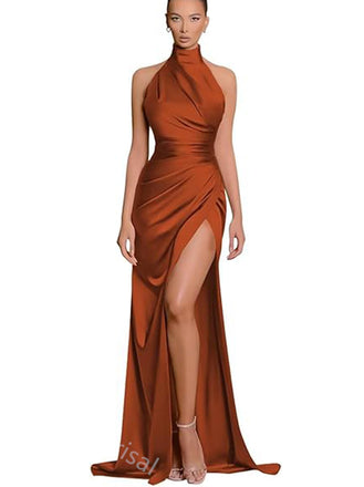Sexy Sleeveless Halter Side slit Mermaid Long Bridesmaid Dressess, SWE1412