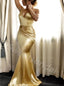 Gold Sexy V-neck Sleeveless Mermaid Long Prom Dress,SW2020