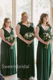 Elegant V-neck Cap sleeves A-line Long Bridesmaid Dressess, SWE1392