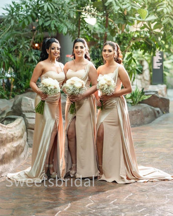 Elegant One shoulder Sleeveless Side slit Mermaid Long Mermaid Dressess, SWE1388