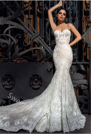 Elegant Sweetheart Sleeveless Mermaid Lace applique Wedding Dresses,DB0338