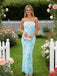 Sparkly Blue Strapless Sleeveless Sheath Long Prom Party Dress,SWS2621