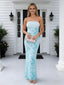 Sparkly Blue Strapless Sleeveless Sheath Long Prom Party Dress,SWS2621