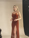 Brown V-neck Side Slit Sheath Long Bridesmaid Dresses, SWE1420