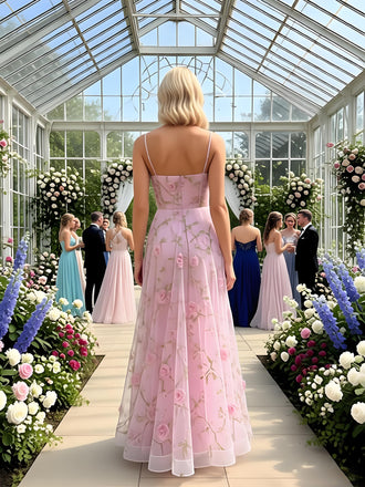 Cute Pink Colorful Sleeveless Floral A-Line Floor Length Prom Party Dress,SWS2595