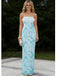Sparkly Blue Strapless Sleeveless Sheath Long Prom Party Dress,SWS2621