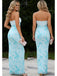 Sparkly Blue Strapless Sleeveless Sheath Long Prom Party Dress,SWS2621