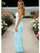 Sparkly Blue Strapless Sleeveless Sheath Long Prom Party Dress,SWS2621