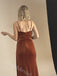 Brown V-neck Side Slit Sheath Long Bridesmaid Dresses, SWE1420