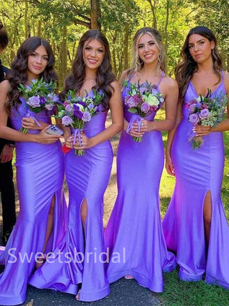 Sexy V-neck Sleeveless Side slit Mermaid Long Mermaid Dressess, SWE1386