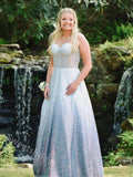Sparkly Sweetheart Sleeveless A-line Long Floor Length Prom Dress,SWS2346