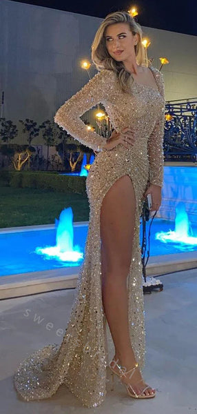 Sexy Long Sleeves Side slit Mermaid Long Prom Dress,SWS2087