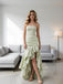 Mint Green Strapless Asymmetric Ruffle Gown Mermaid Long Prom Party Dress,SWS2619