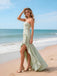 Mint Green Strapless Asymmetric Ruffle Gown Mermaid Long Prom Party Dress,SWS2619