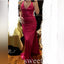 Fuchsia V-neck Sleeveless Mermaid Floor Length Prom Dress,SWS2429