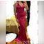 Fuchsia V-neck Sleeveless Mermaid Floor Length Prom Dress,SWS2429