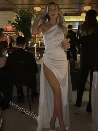 Elegant One Shoulder Side Slit Sheath Long Floor Length Prom Dress,SWS2366