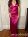 Fuchsia V-neck Sleeveless Mermaid Floor Length Prom Dress,SWS2429