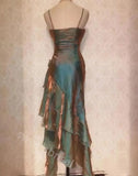 Sparkly Spaghetti Straps Sleeveless Ruffle Sheath Prom Dress,SWS2212