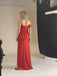 Red One Shoulder Side Slit Sheath Long Bridesmaid Dresses, SWE1422