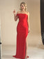 Red One Shoulder Side Slit Sheath Long Bridesmaid Dresses, SWE1422