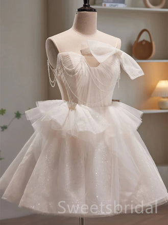 Elegant Bow knot Sleeveless A-line Short Mini Homecoming Dress, BTW357