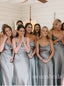 Grey Jewel Spaghetti Straps Sheath Long Bridesmaid Dresses, SWE1434