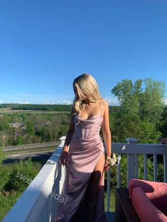 Elegant Sweetheart Side Slit Sheath Long Floor Length Prom Dress,SWS2365