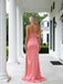 Cute Croal Sweetheart Ruffles Side Slit Mermaid Long Prom Party Dress,SWS2620