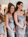 Grey Jewel Spaghetti Straps Sheath Long Bridesmaid Dresses, SWE1434