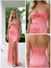 Cute Croal Sweetheart Ruffles Side Slit Mermaid Long Prom Party Dress,SWS2620