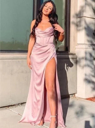 Elegant Sweetheart Side Slit Sheath Long Floor Length Prom Dress,SWS2365