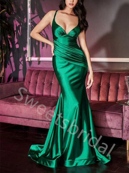 Sexy Spaghetti straps V-neck  Sleeveless Mermaid Long Prom Dress,SW2000